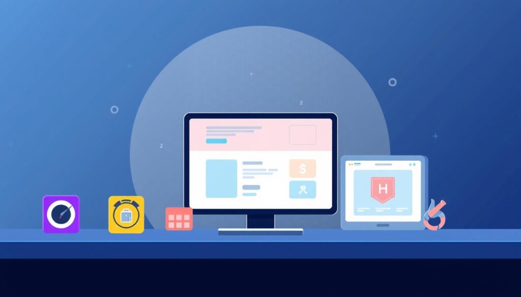 A modern, minimalist illustration showcasing the key benefits of using Hostinger web hosting. In the foreground, a series of vibrant icons representing speed, reliability, affordability, and user-friendly features. The middle ground features a clean, responsive website design rendered in a soft, pastel color palette. In the background, a subtle geometric pattern evokes a sense of efficiency and technology. The overall composition conveys a professional, trustworthy, and visually appealing impression of Hostinger's web hosting services.